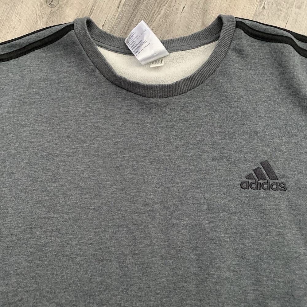 adidas Originals Fleece Crewneck Sweatshirt Mens XL Gray w Black Stripes H12166